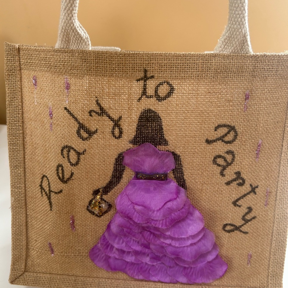 Purple Party Dress Jute Tote Bag